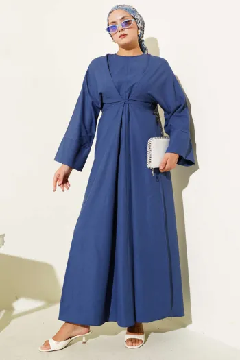 Navy Blue Oversized Basic Dress with Belt
