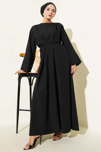 Black Oversized Basic Dress with Belt