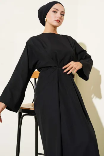 Black Oversized Basic Dress with Belt
