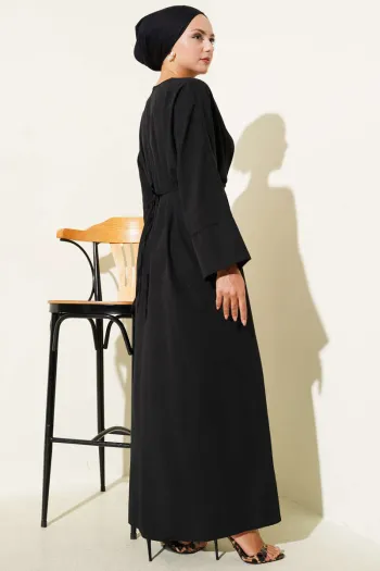 Black Oversized Basic Dress with Belt