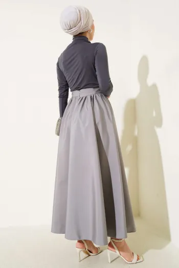 Gray Flared Taffeta Skirt