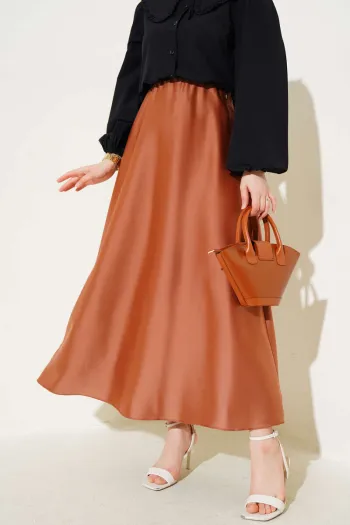 Pleated Satin Midi Skirt in Latte