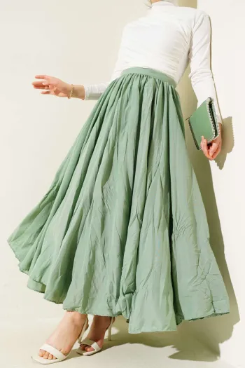 Bel Zippered Gathered Pleated Skirt - Sage Green