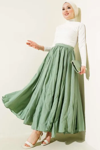 Bel Zippered Gathered Pleated Skirt - Sage Green