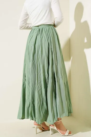Bel Zippered Gathered Pleated Skirt - Sage Green