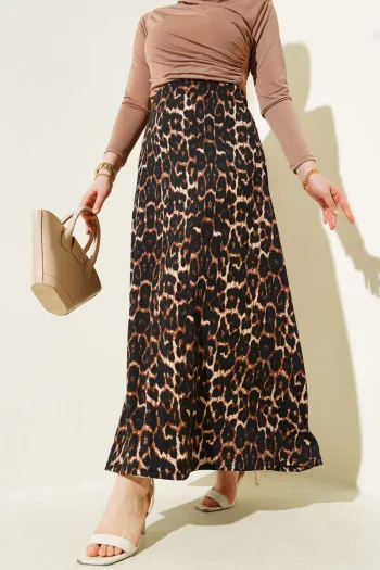 Brown Leopard Print Flared Skirt