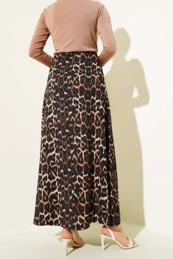 Brown Leopard Print Flared Skirt