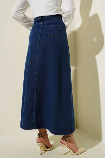 Button-Up Pocket Denim Skirt