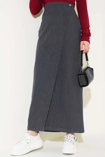 Side Buttoned Denim Skirt - Dark Gray