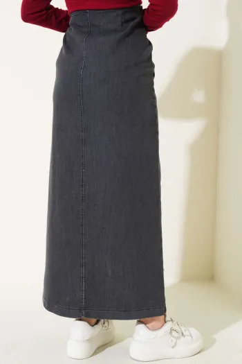 Side Buttoned Denim Skirt - Dark Gray