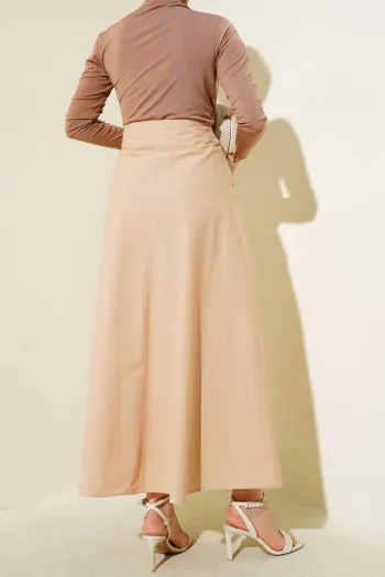 Wide Pleated Pocket Skirt Camel