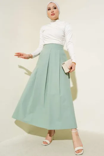 Wide Pleated Pocket Skirt Mint