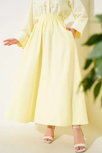 Yellow Elastic Waist Flared Skirt