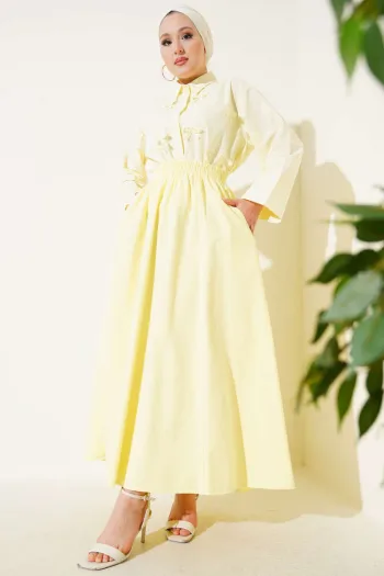 Yellow Elastic Waist Flared Skirt