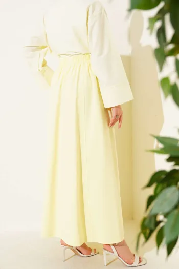 Yellow Elastic Waist Flared Skirt