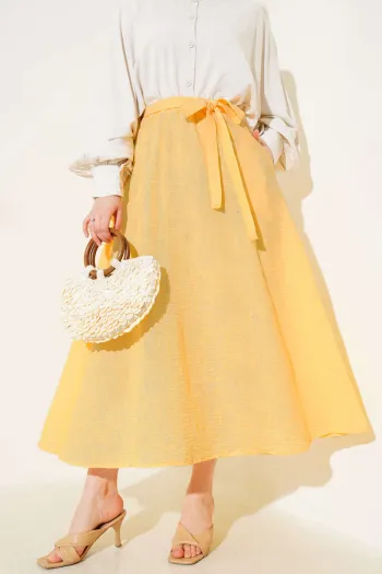 Belted Waistband Skirt in Orange