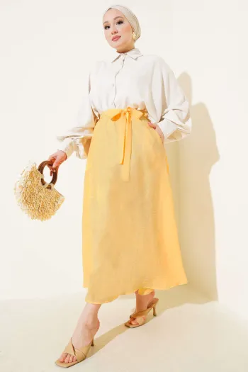 Belted Waistband Skirt in Orange