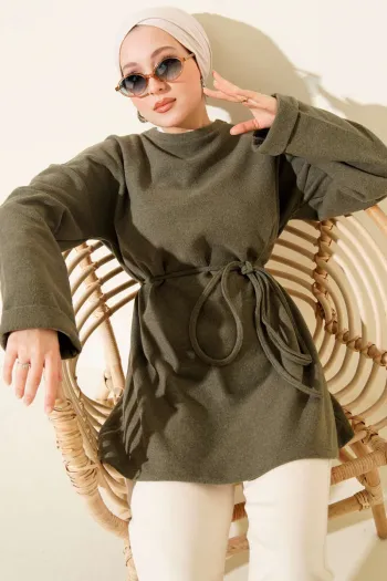 تونيك بحلقات للإرباط برقبة دراجات بلون الكاكي