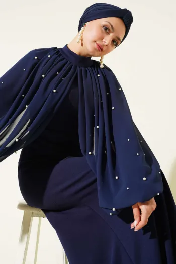 فستان سهرة كحلي مع كاب