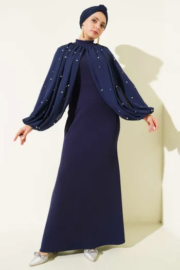 فستان سهرة كحلي مع كاب