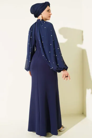 فستان سهرة كحلي مع كاب