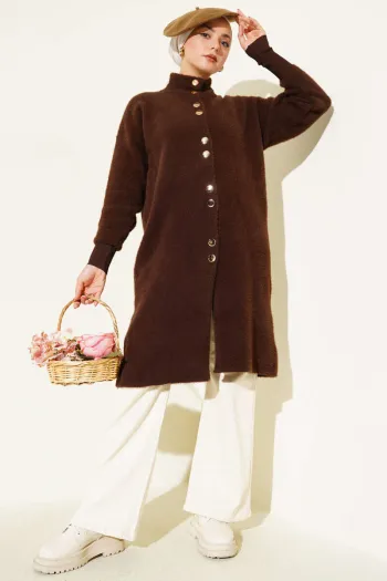 كارديجان بني محبوك بأزرار معدنية