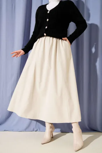 تنورة تنسل بخصر مطاطي بيج