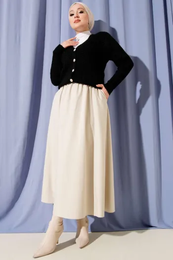 تنورة تنسل بخصر مطاطي بيج