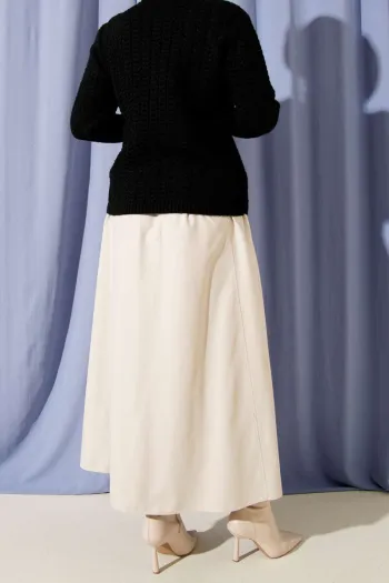 تنورة تنسل بخصر مطاطي بيج