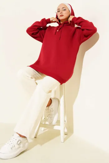 سويت شيرت بوردو بسحاب نصف سحاب من ثلاث طبقات