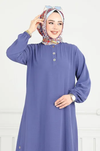 Slit Buttoned Hijab Suit Light Indigo