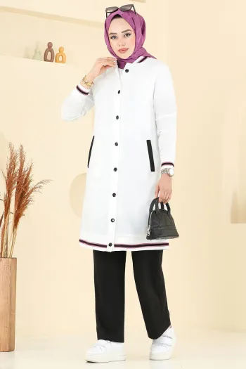 Buttoned Front Three-Piece Suit Black &amp; Ecru