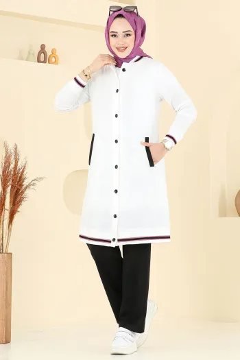 Buttoned Front Three-Piece Suit Black &amp; Ecru