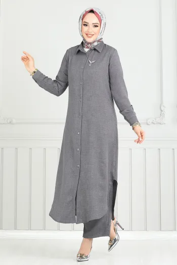 Button-Front Suit Anthracite
