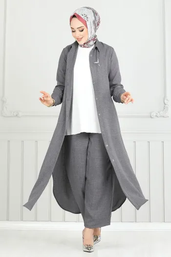 Button-Front Suit Anthracite