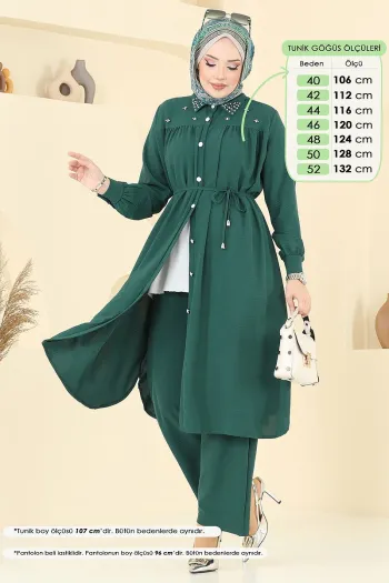 Pearl-Collar Hijab Suit Emerald
