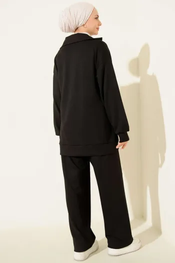 Zippered Basic Two-Piece Set in Black