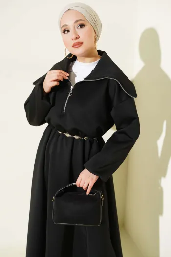 فستان سكوبر بسحاب نصف رقبة - أسود