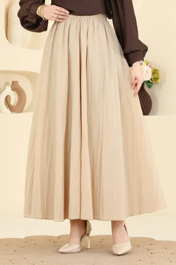 تنورة متوسطة الطول بخصر مرن وطيّات رؤية