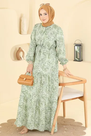 Beli Tunic Detailed Modal Dress in Sage