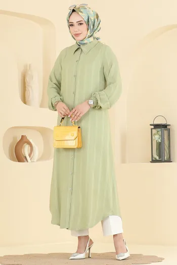 Button-Down Long Tunic in Sage Green