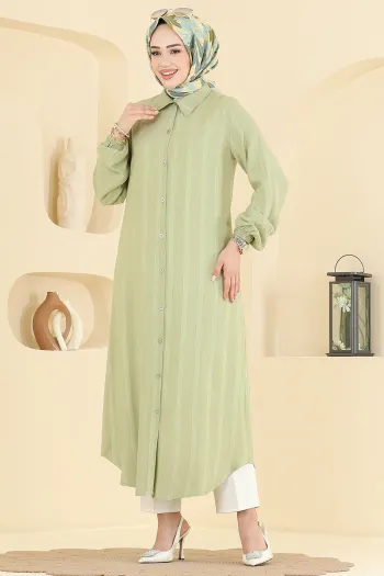 Button-Down Long Tunic in Sage Green