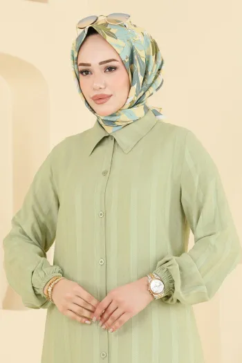 Button-Down Long Tunic in Sage Green