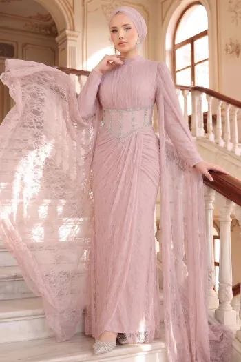 Pudra Draped Dress with Lace Details