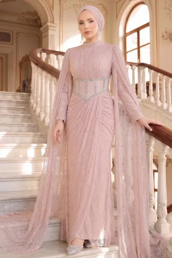 Pudra Draped Dress with Lace Details