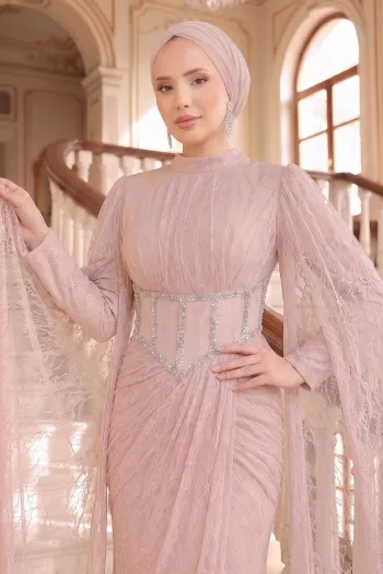 Pudra Draped Dress with Lace Details