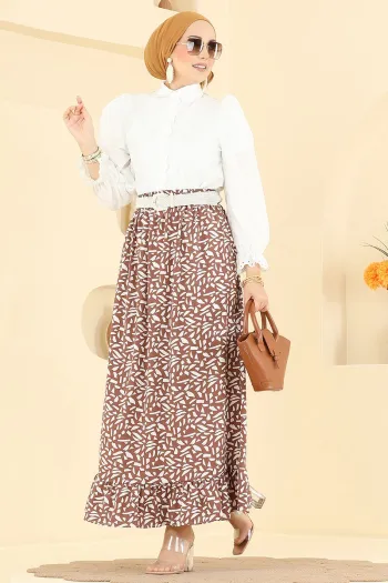 Geometric Pattern Jessica Skirt - Brown