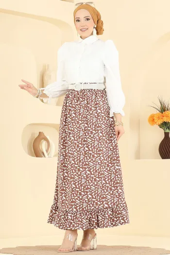 Geometric Pattern Jessica Skirt - Brown