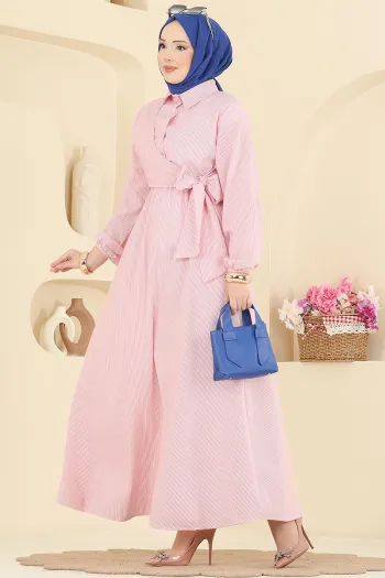 Pink Striped Tie-Waist Dress