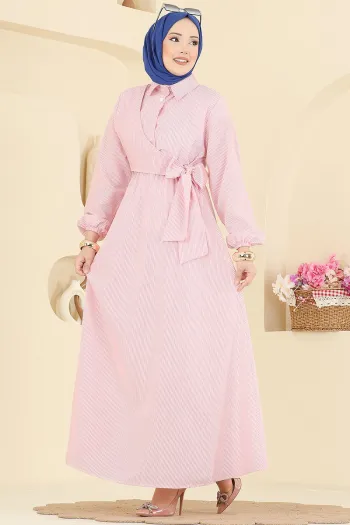 Pink Striped Tie-Waist Dress